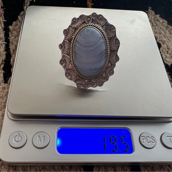 ❤️ Blue Lace Agate 925 Southwestern Navajo Statement 19.5Gm Ring Sz 10 1.52”L - Picture 6 of 14